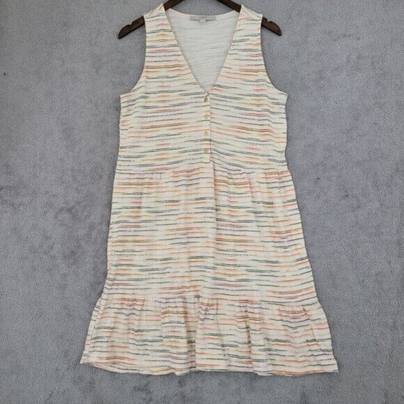 LOFT Dresses & Skirts - Loft Sleeveless Striped Button Front Midi‎ Dress M 100% Cotton Multicolor